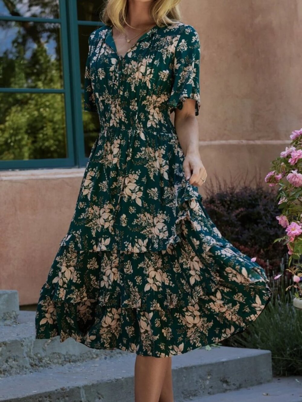 Baltic Born Spell Boho Midi Dress L Topaz Blush Floral Green Bridesmaid Summer